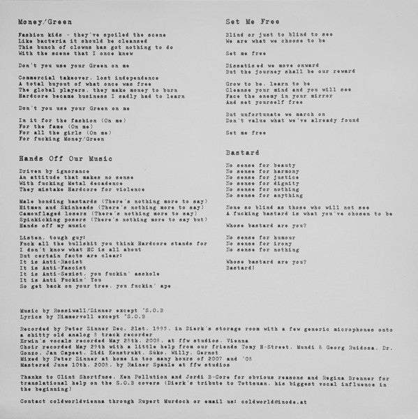 Cold World : Hands Off Our Music (2x7", EP)