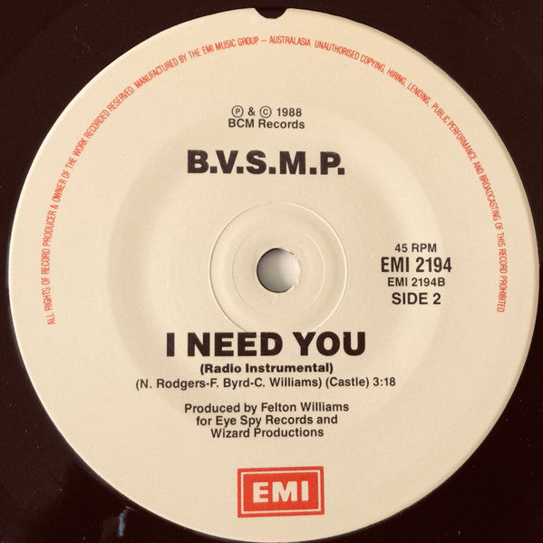 B.V.S.M.P. : I Need You (7")