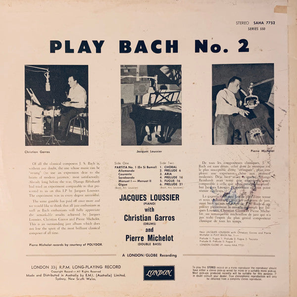 Jacques Loussier, Pierre Michelot, Christian Garros : Play Bach Nº 2 (LP, Album, Ste)