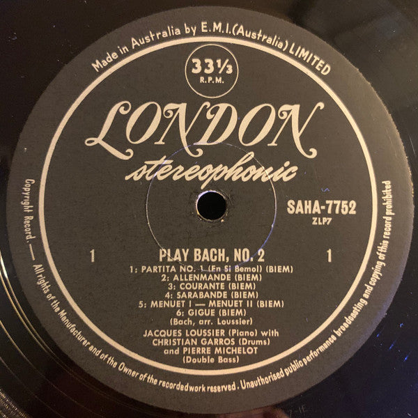 Jacques Loussier, Pierre Michelot, Christian Garros : Play Bach Nº 2 (LP, Album, Ste)