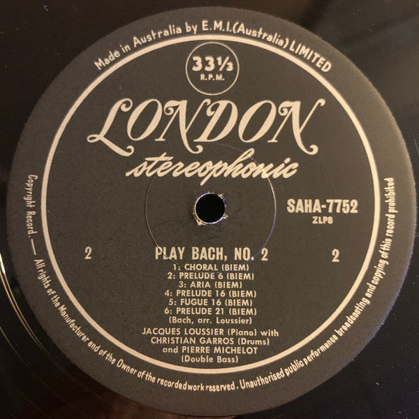 Jacques Loussier, Pierre Michelot, Christian Garros : Play Bach Nº 2 (LP, Album, Ste)