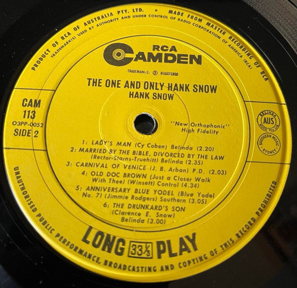 Hank Snow : The One And Only Hank Snow (LP, Album, Mono, Roc)