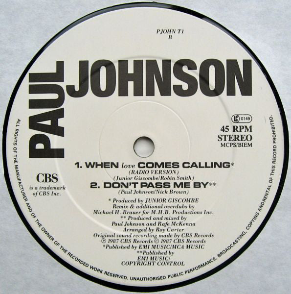 Paul Johnson (2) : When Love Comes Calling (12")