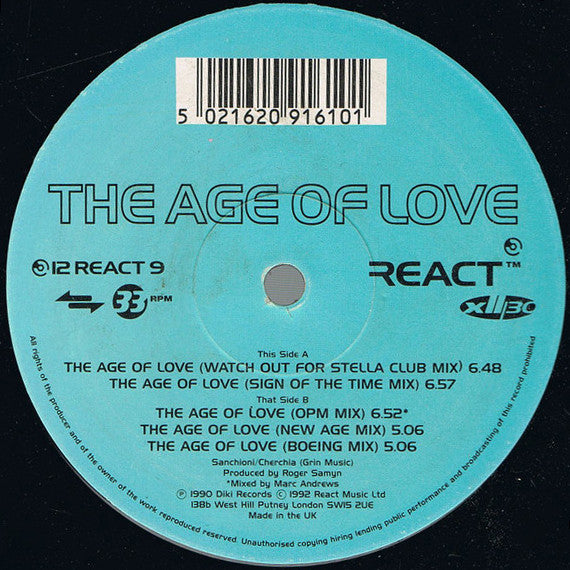 The Age Of Love* : The Age Of Love (The Jam & Spoon Mixes) (12", Rea)