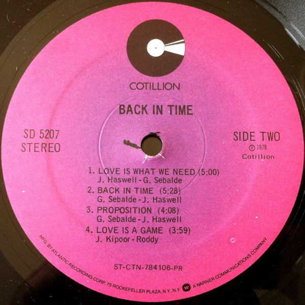 Back In Time : Back In Time (LP, Album, PR)