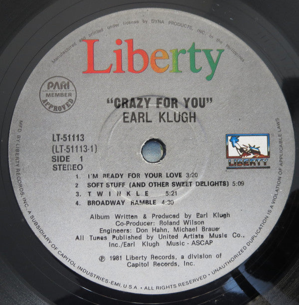 Earl Klugh : Crazy For You (LP, Album)