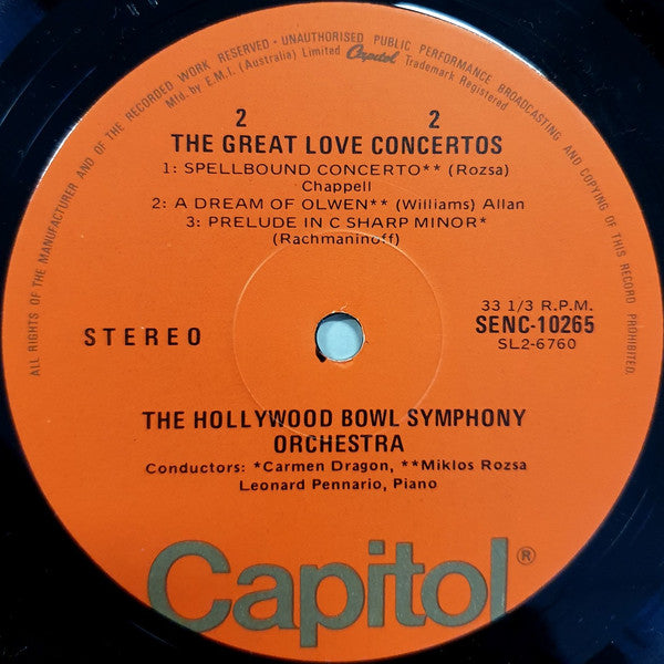 The Hollywood Bowl Symphony Orchestra, Carmen Dragon, Miklós Rózsa, Leonard Pennario : The Great Love Concertos (LP, Comp, RE)