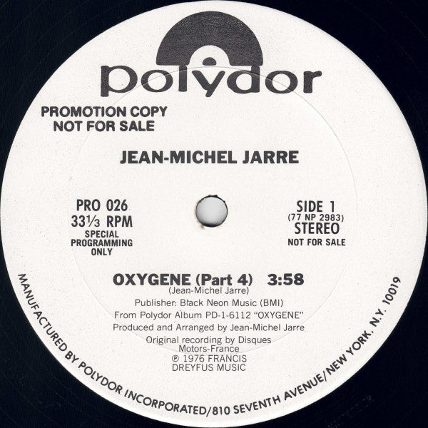 Jean Michel Jarre* : Oxygene (Part 4) (12", Promo)