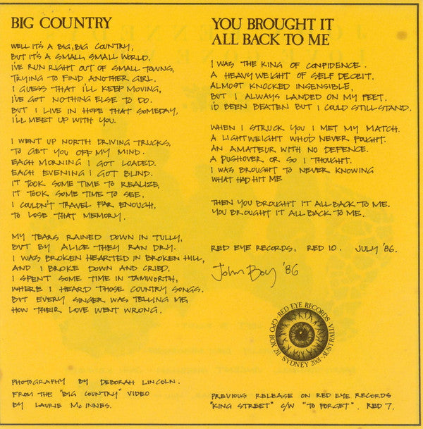 John Kennedy's Love Gone Wrong : Big Country (7", Single)