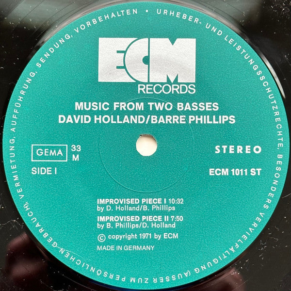 Dave Holland / Barre Phillips : Music From Two Basses (LP, Album, Mad)