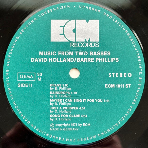 Dave Holland / Barre Phillips : Music From Two Basses (LP, Album, Mad)