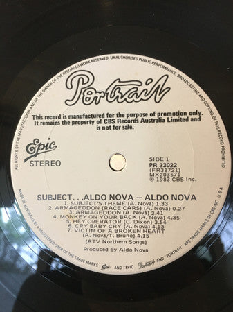 Aldo Nova : Subject.....Aldo Nova (LP, Album, Promo)