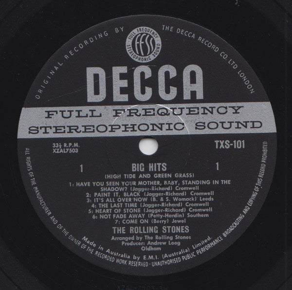 The Rolling Stones : Big Hits (High Tide And Green Grass) (LP, Comp, RE)