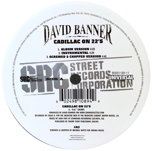 David Banner : Cadillac On 22&#39;s / Might Getcha (12&quot;)