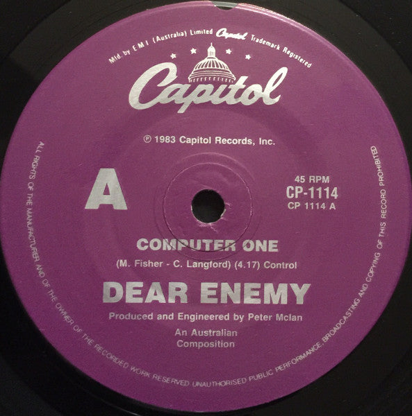 Dear Enemy : Computer One (7", Single)