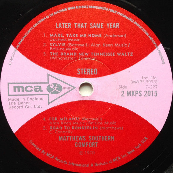 Matthews' Southern Comfort : Later That Same Year (LP, Album)