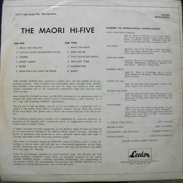 The Maori Hi Five : The Maori Hi Five (LP, Album, Mono)