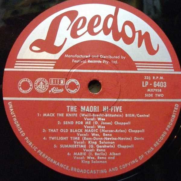 The Maori Hi Five : The Maori Hi Five (LP, Album, Mono)
