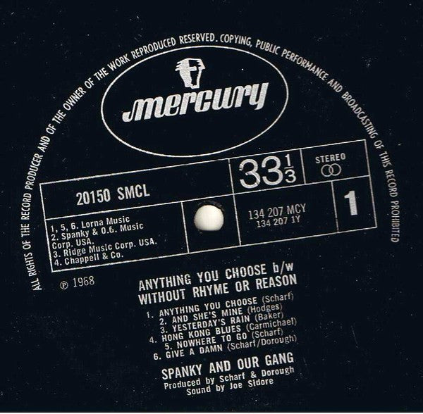 Spanky & Our Gang : Anything You Choose B/W Without Rhyme Or Reason (LP, Album)