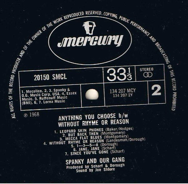 Spanky & Our Gang : Anything You Choose B/W Without Rhyme Or Reason (LP, Album)