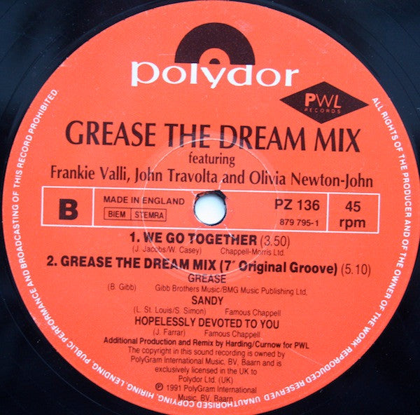 Frankie Valli, John Travolta And Olivia Newton-John : Grease The Dream Mix (12")