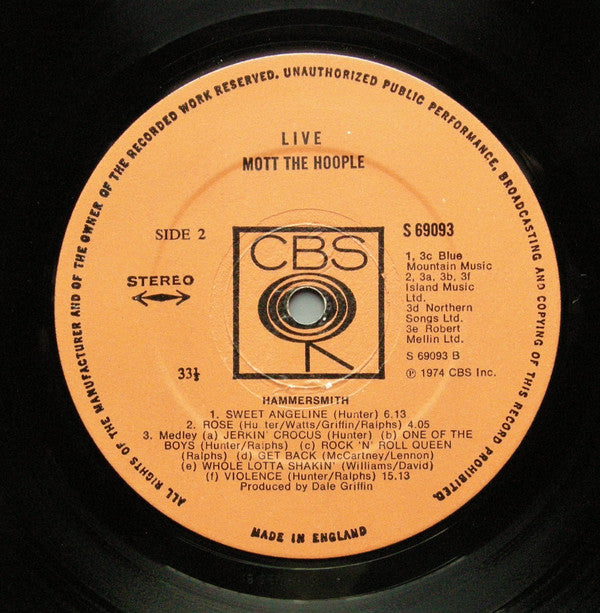 Mott The Hoople : Mott The Hoople Live (LP, Album)