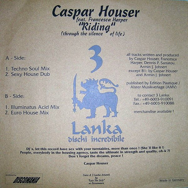 Caspar Houser Featuring Francesca Harper : Riding (Through The Silence Of Life) (12")