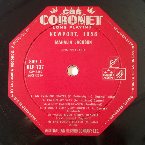 Mahalia Jackson : Newport 1958 (LP, Album, Mono)