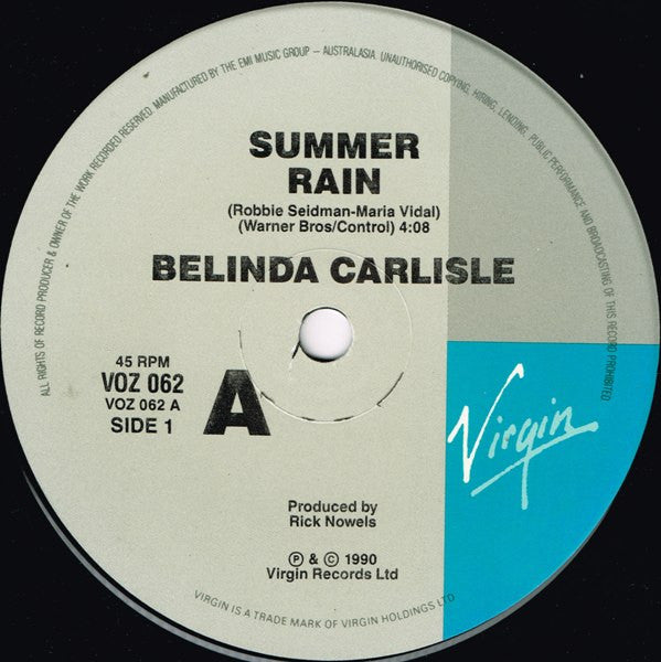 Belinda Carlisle : Summer Rain (7", Single, Pic)