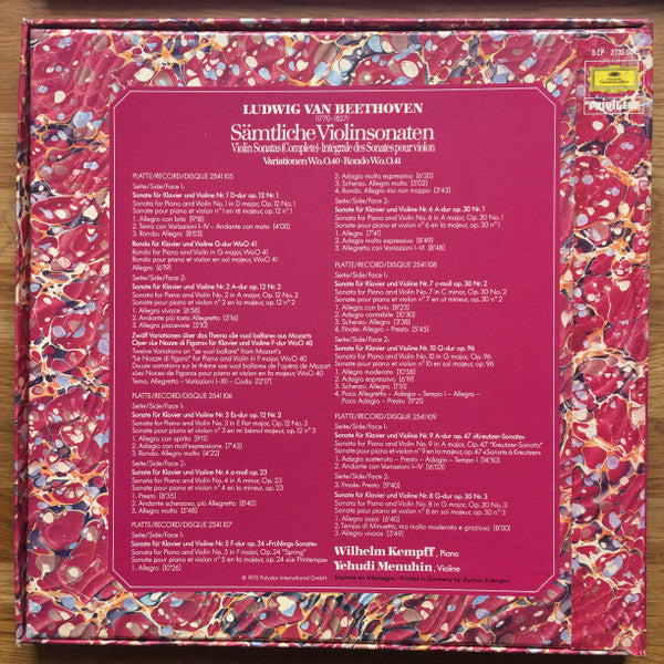 Ludwig Van Beethoven, Wilhelm Kempff, Yehudi Menuhin : Sämtliche Violinsonaten • Violin Sonatas (Complete) • Intégrale Des Sonates Pour Violin (5xLP + Box)
