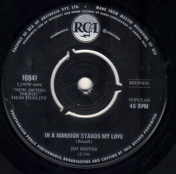 Jim Reeves : He'll Have To Go / In A Mansion Stands My Love  (7", Single)