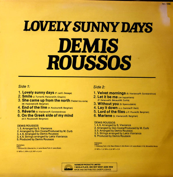 Demis Roussos : Lovely Sunny Days (LP, Comp, RP)