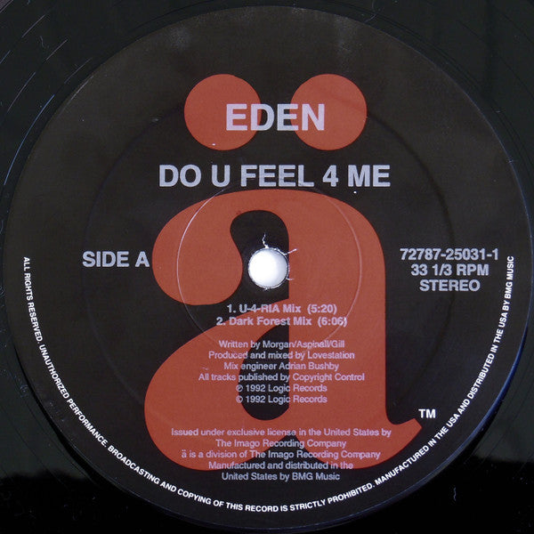 Eden : Do U Feel 4 Me (12", Single)