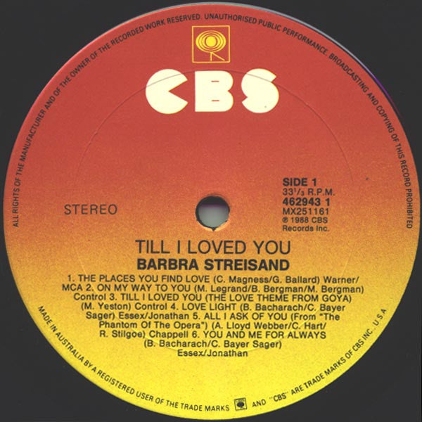 Barbra Streisand : Till I Loved You (LP, Album)