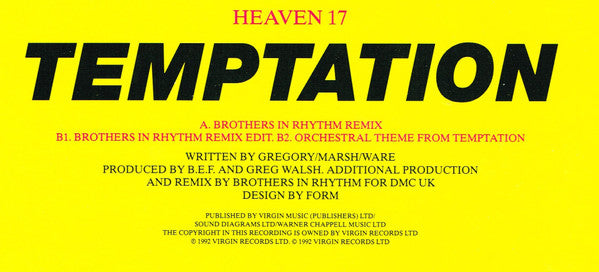 Heaven 17 : Temptation (Brothers In Rhythm Remix) (12", Single)