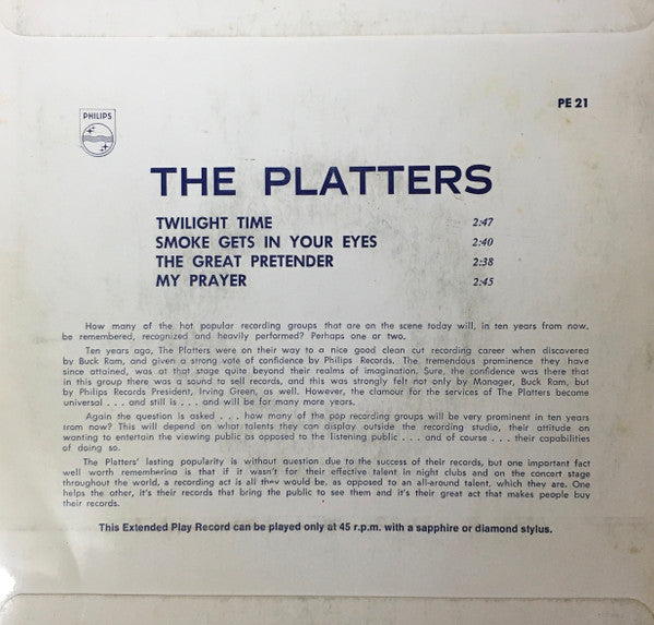 The Platters : My Prayer / Smoke Gets In Your Eyes / Twilight Time / The Great Pretender (7", EP, Mono)