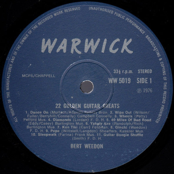 Bert Weedon : Bert Weedon's 22 Golden Guitar Greats (LP, Album)