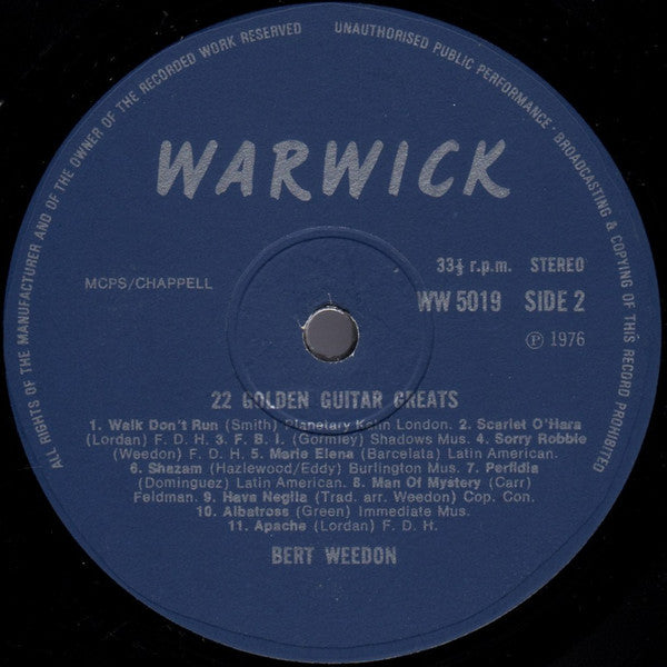 Bert Weedon : Bert Weedon's 22 Golden Guitar Greats (LP, Album)