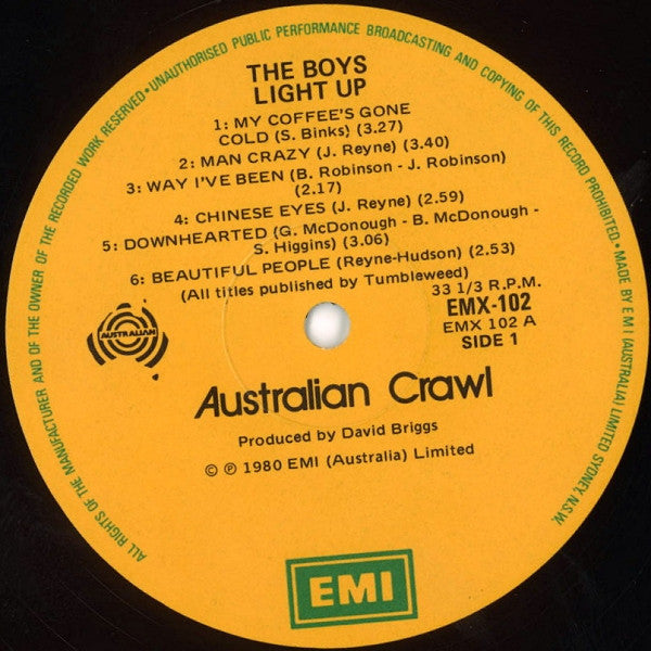 Australian Crawl : The Boys Light Up (LP, Album, RP)