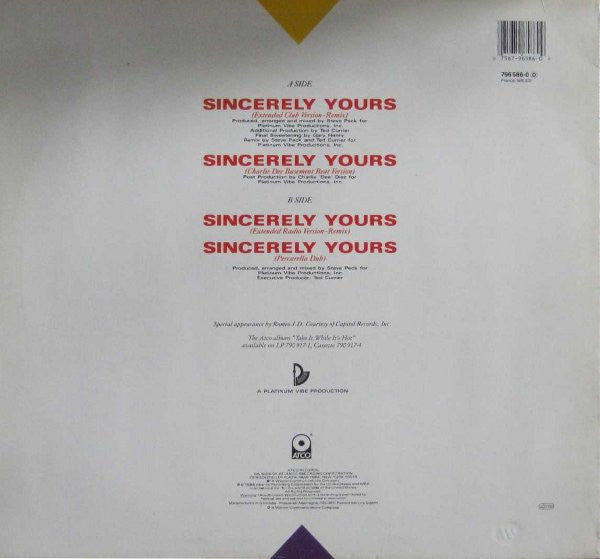 Sweet Sensation with Romeo J. D. : Sincerely Yours (12")