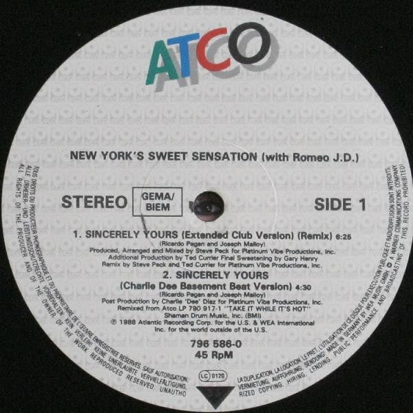 Sweet Sensation with Romeo J. D. : Sincerely Yours (12")