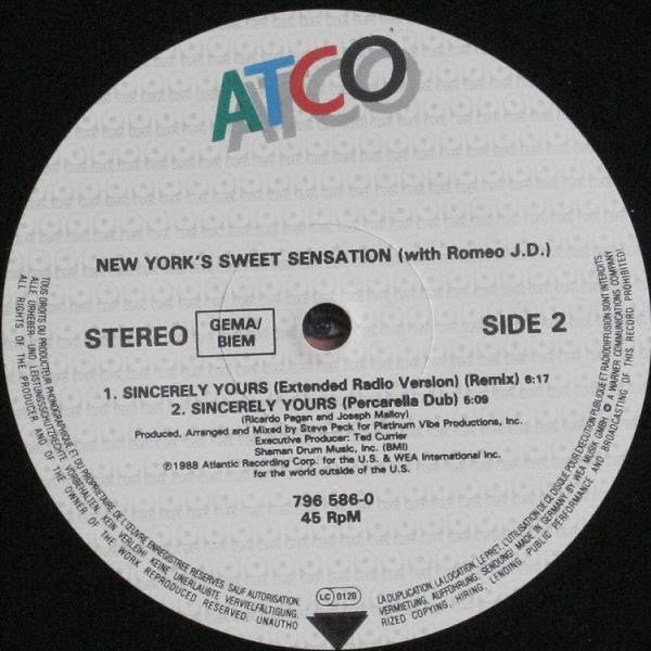 Sweet Sensation with Romeo J. D. : Sincerely Yours (12")