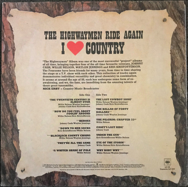 Kris Kristofferson, Willie Nelson, Johnny Cash, Waylon Jennings : The Highwaymen Ride Again  (LP, Comp)