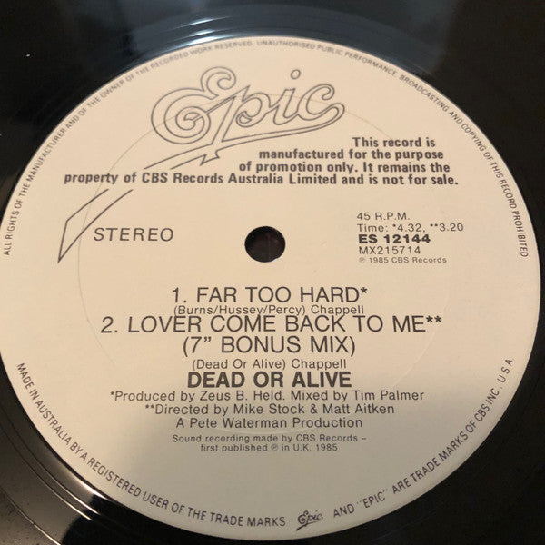 Dead Or Alive : Lover Come Back To Me (12", Single, Promo)