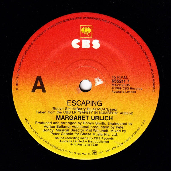 Margaret Urlich : Escaping (7", Single, Pic)