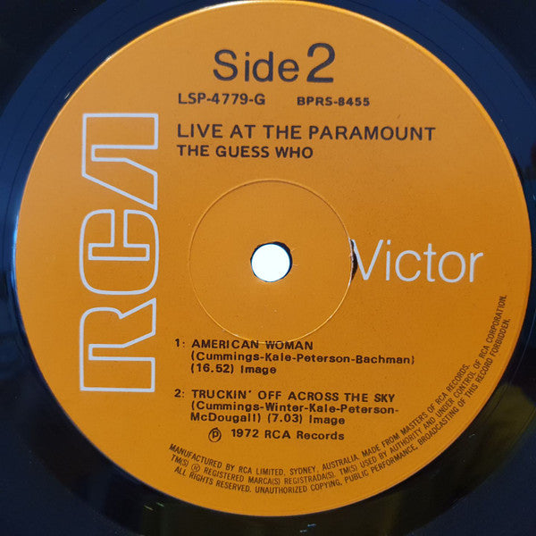 The Guess Who : Live At The Paramount (LP, Album, Gat)