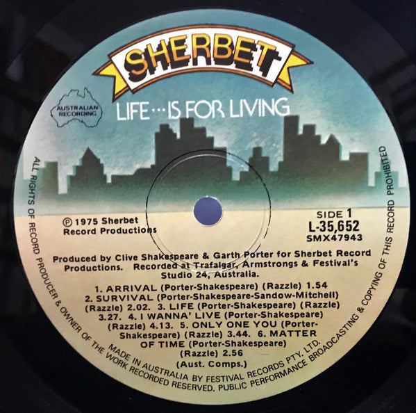 Sherbet : Life Is For Living (LP, Album, gat)