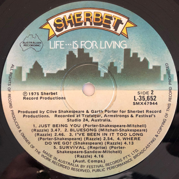 Sherbet : Life Is For Living (LP, Album, gat)