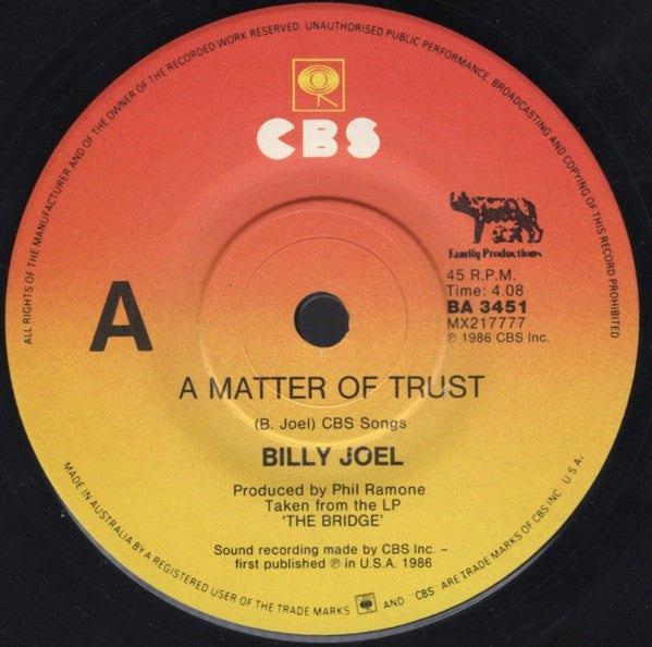 Billy Joel : A Matter Of Trust (7&quot;, Single)