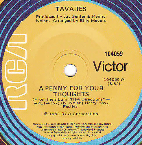 Tavares : A Penny For Your Thoughts (7", Single)